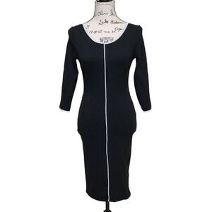 VENUS Black Contrast Trim 3/4 Sleeve Round Neck Keyhole Back Shift Dress Size XS